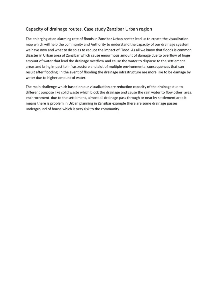 Capacity of drainage routes — Zanzibar Urban region