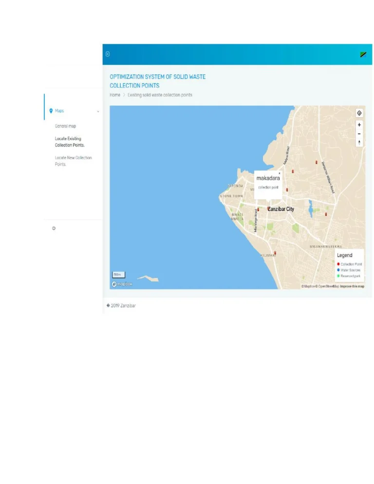 Optimization system of solid waste collection points, Zanzibar