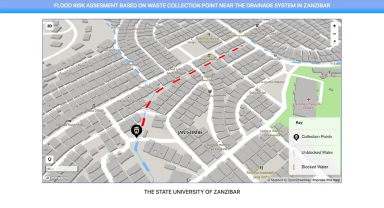 Flood risk assessment based on waste collection points near the drainage system in Zanzibar