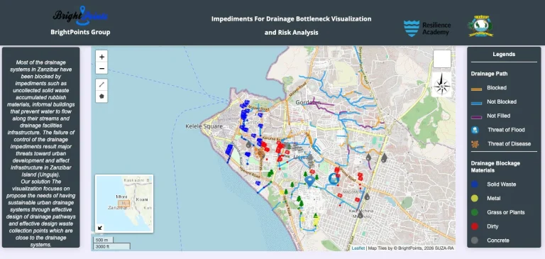 Interactive map of drainage blockages and blockage materials in Urban West, Zanzibar
